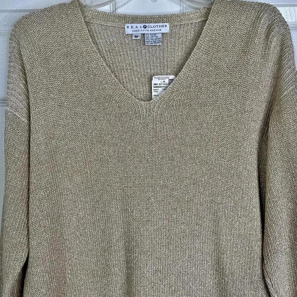 NWT Vintage Saks Fifth Avenue Gold Metallic Knit Pullover Sweater Women’s M